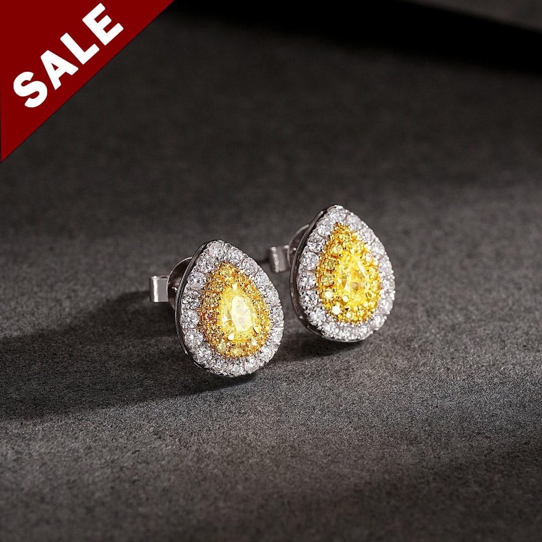 14K GOLD 0.66 CTW NATURAL YELLOW DIAMOND & DIAMOND EARRINGS (1 of 5)