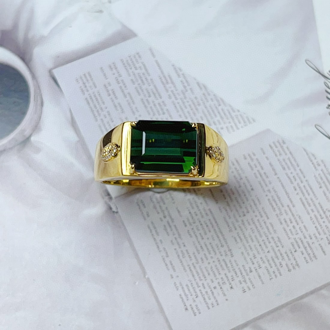 14K GOLD 4.65 CT NATURAL TOURMALINE & DIAMOND & MEN’S RING (1 of 4)