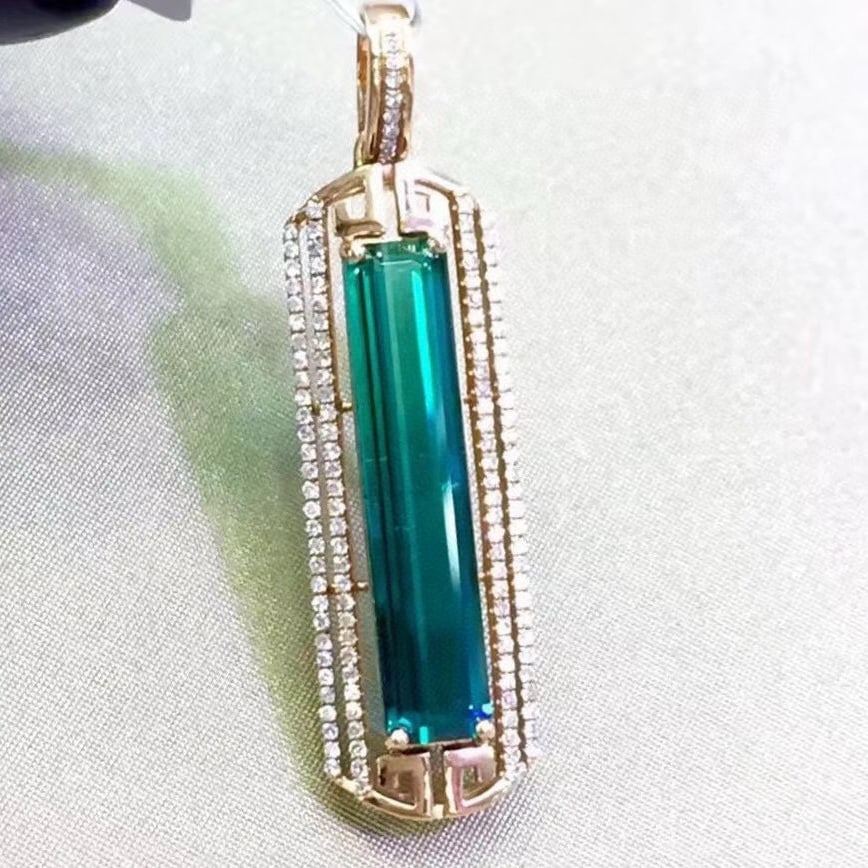 14K GOLD 6.26 CT NATURAL TOURMALINE & DIAMOND PENDANT (1 of 7)