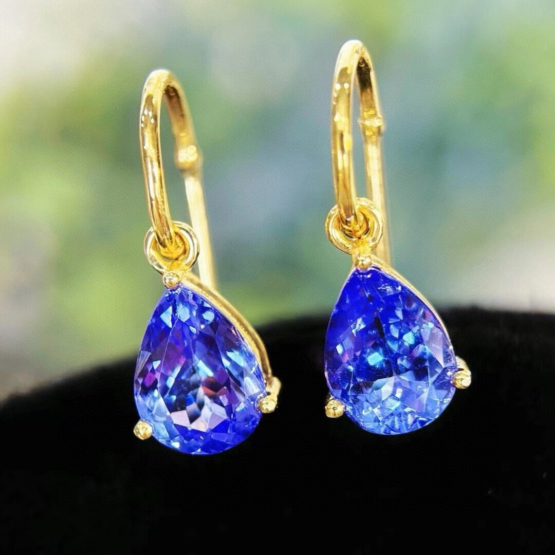 14K GOLD 2 CT NATURAL TANZANITE EARRINGS (1 of 7)