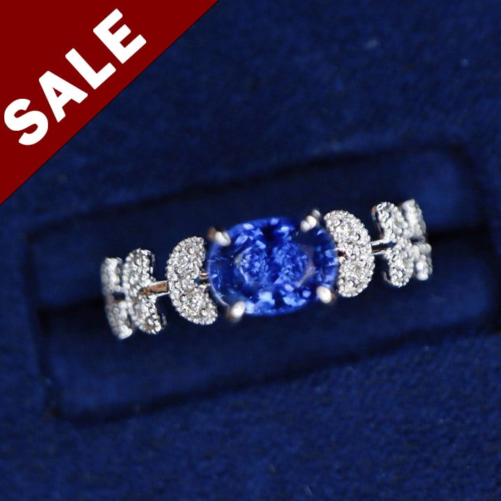 14K GOLD 1.11 CT NATURAL SAPPHIRE & DIAMOND & ETERNITY BAND RING (1 of 5)