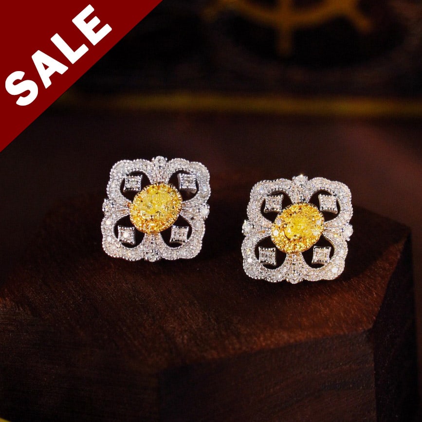 14K WHITE GOLD 0.40 CT NATURAL YELLOW DIAMOND & DIAMOND EARRINGS (1 of 3)