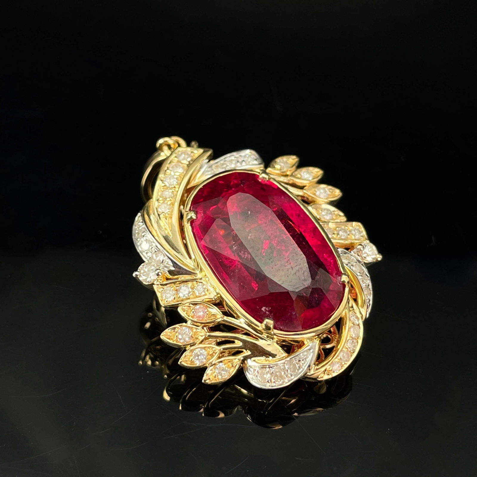 14K GOLD 7.57 CT NATURAL TOURMALINE & DIAMOND BROOCH/PENDANT (1 of 7)