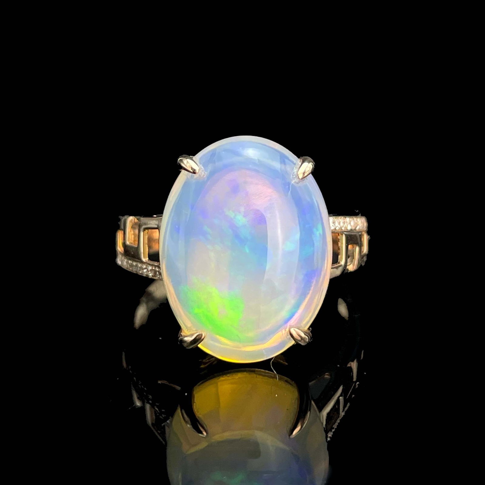 14K GOLD 7.15 CT NATURAL OPAL & DIAMOND RING (1 of 6)