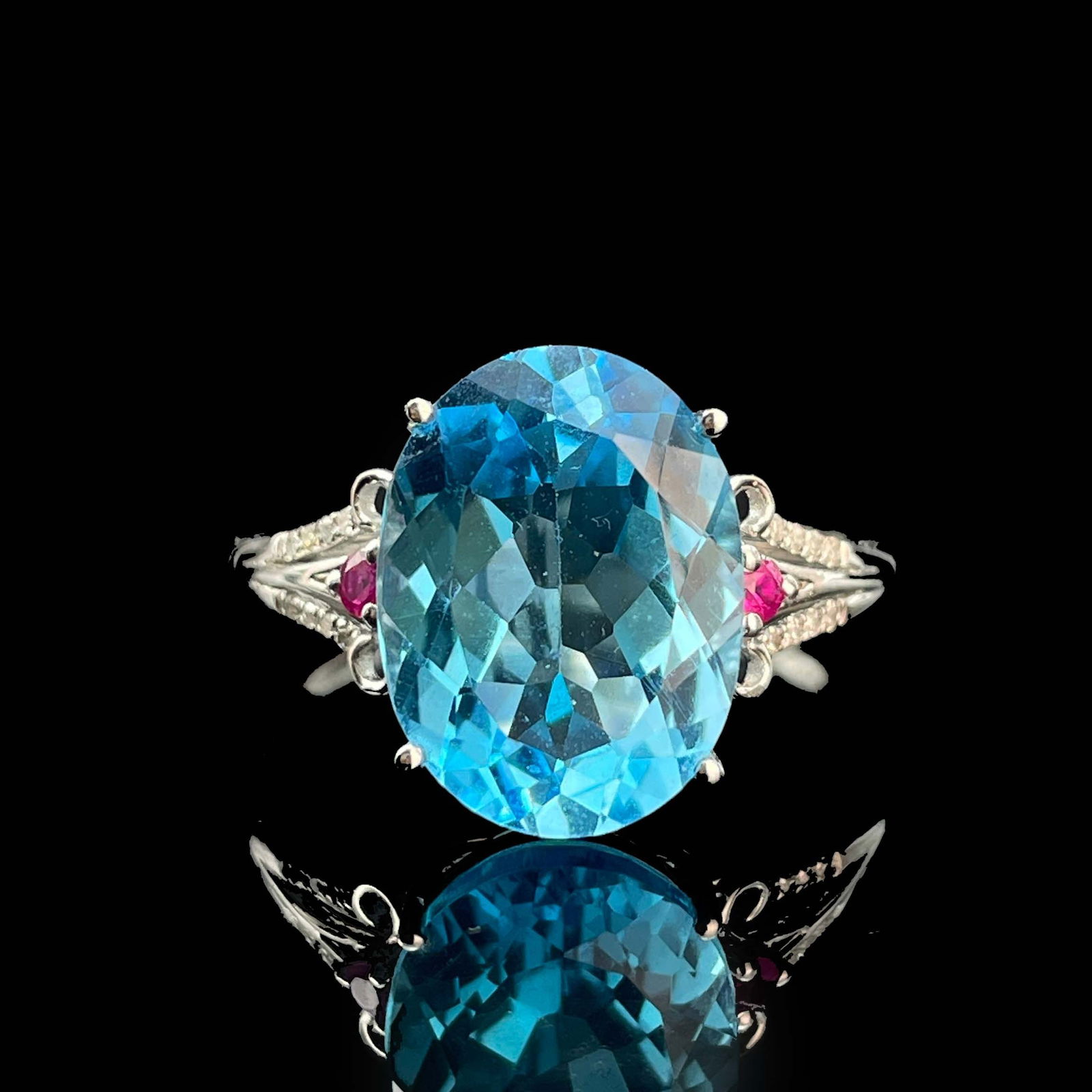 14K GOLD 4.55 CT NATURAL TOPAZ & DIAMOND & RUBY RING (1 of 7)