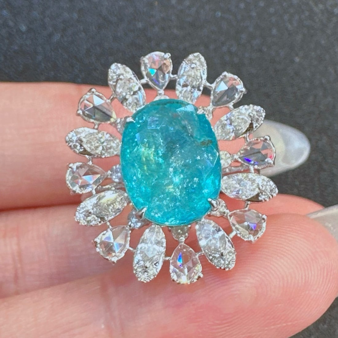 14K GOLD 5.08 CTW NATURAL PARAIBA TOURMALINE & DIAMOND RING (1 of 4)