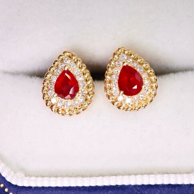 14K GOLD 0.74 CTW VIVID RED NATURAL RUBY & DIAMOND EARRINGS (1 of 6)