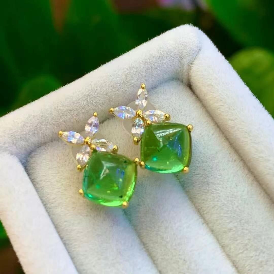 14K GOLD 2.80 CT NATURAL TOURMALINE & DIAMOND EARRINGS (1 of 4)