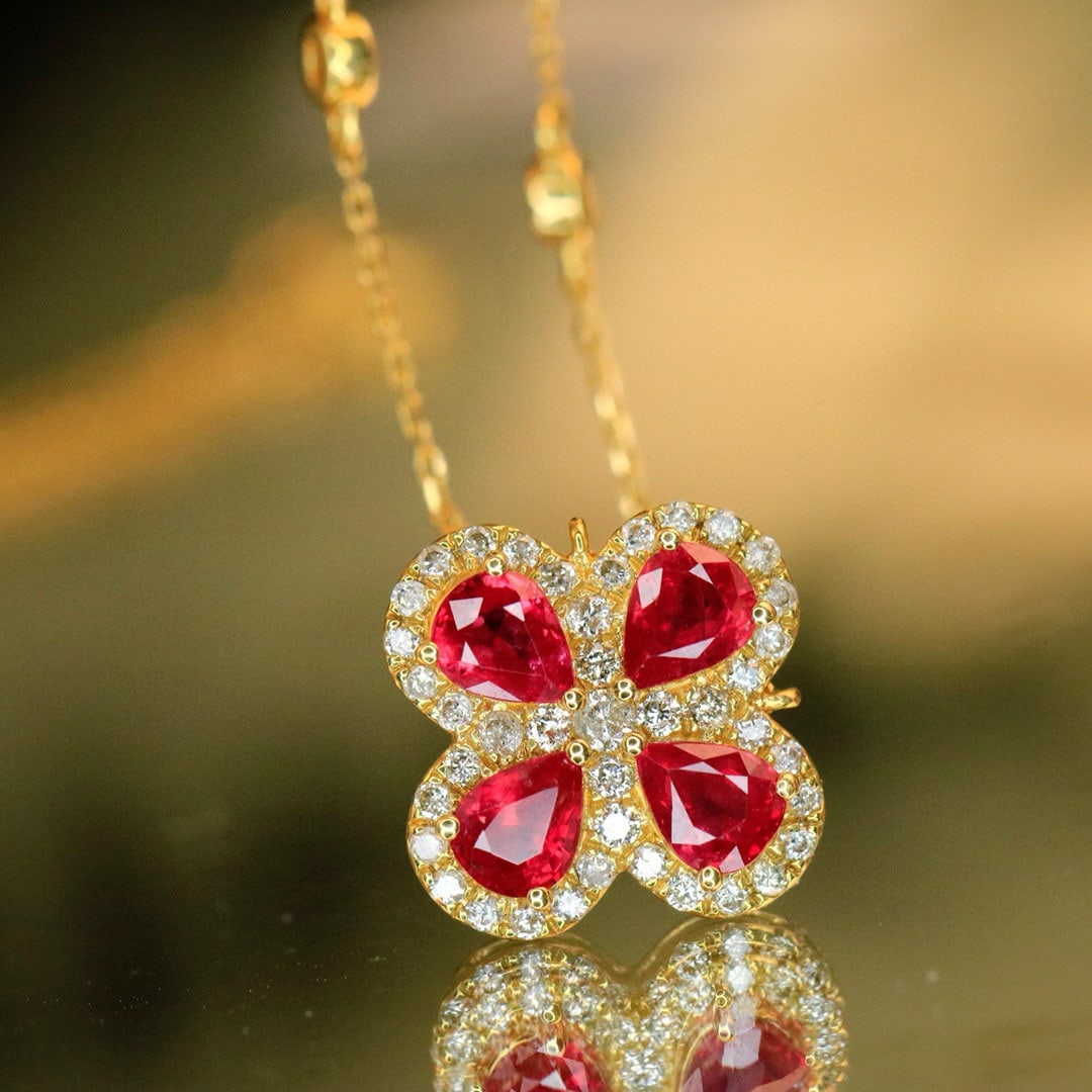 14K GOLD 1.35 CTW NATURAL RUBY & DIAMOND NECKLACE (1 of 8)