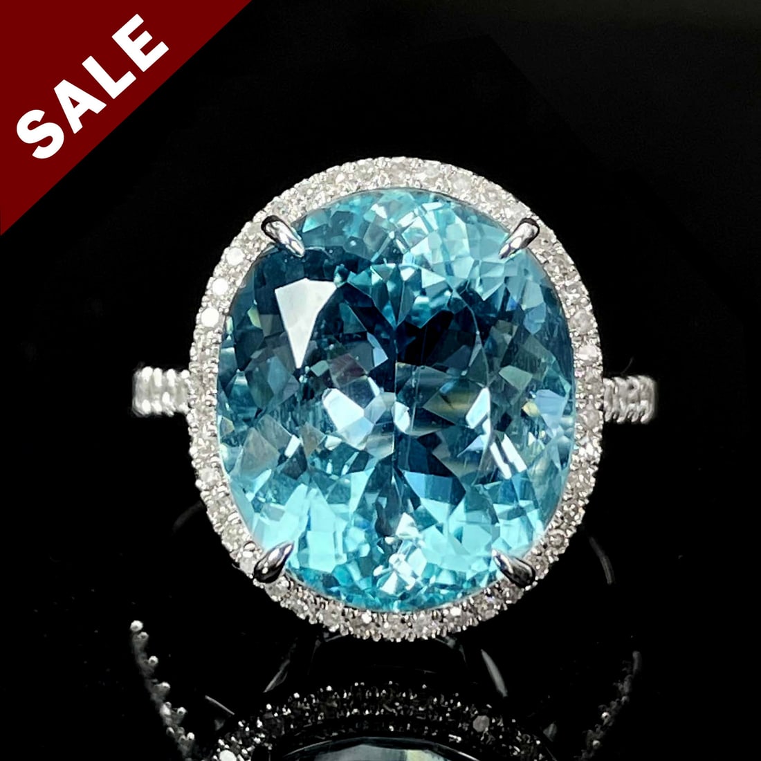 14K WHITE GOLD 7.86 CTW NATURAL AQUAMARINE & DIAMOND RING (1 of 5)