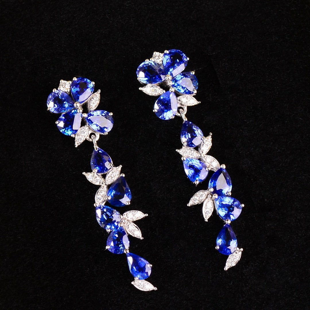 14K GOLD 7.87 CT NATURAL SAPPHIRE & DIAMOND EARRINGS (1 of 6)