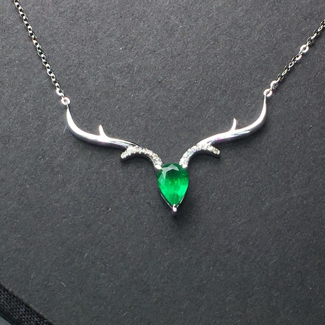 14K GOLD 0.88 CT NATURAL EMERALD & DIAMOND NECKLACE (1 of 6)