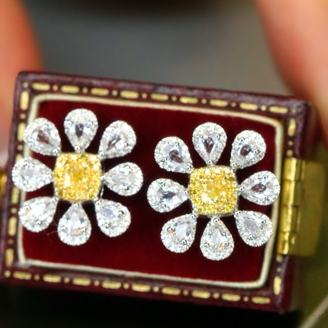 14K GOLD 1.52 CTW NATURAL YELLOW DIAMOND & SAPPHIRE EARRINGS (1 of 7)