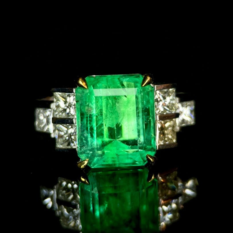 14k Gold 3.70 Ctw Natural Emerald & Diamond Ring (1 of 9)