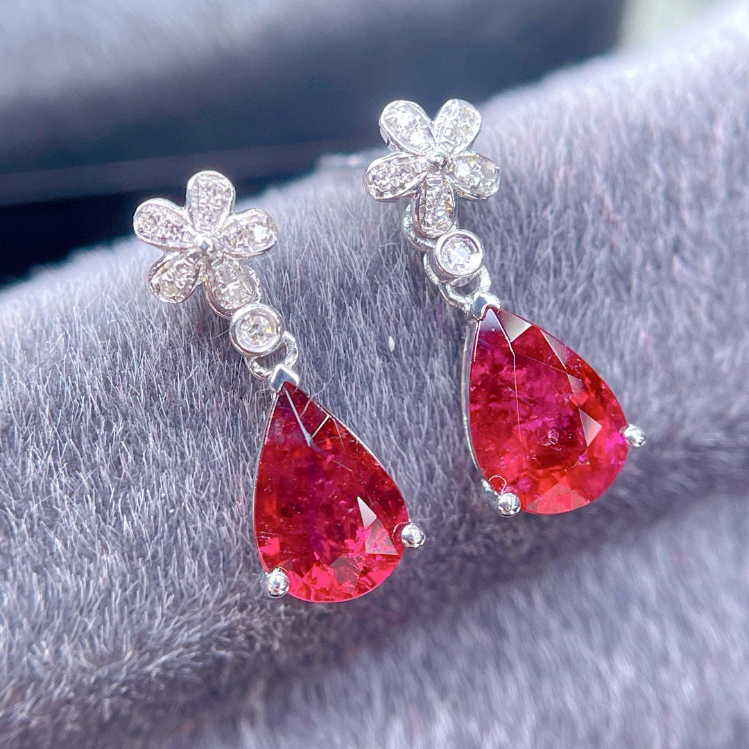 14k Gold 1.8 Ct Natural Tourmaline & Diamond Earrings (1 of 7)