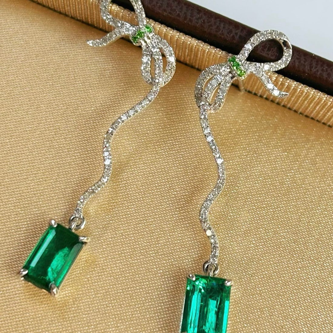 14k Gold 2.84 Ctw Natural Emerald & Diamond Earrings (1 of 6)