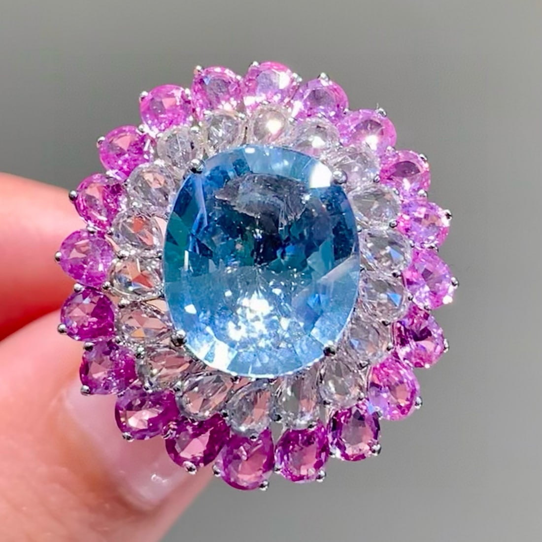 14k Gold 7.5 Ctw Natural Aquamarine & Sapphire Ring (1 of 7)