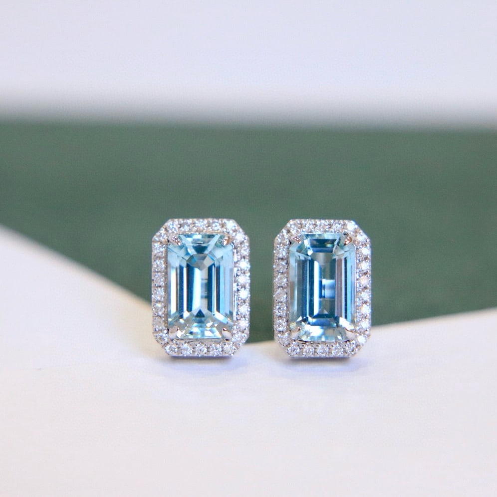14K GOLD 3.40 CTW NATURAL AQUAMARINE & DIAMOND EARRINGS (1 of 5)