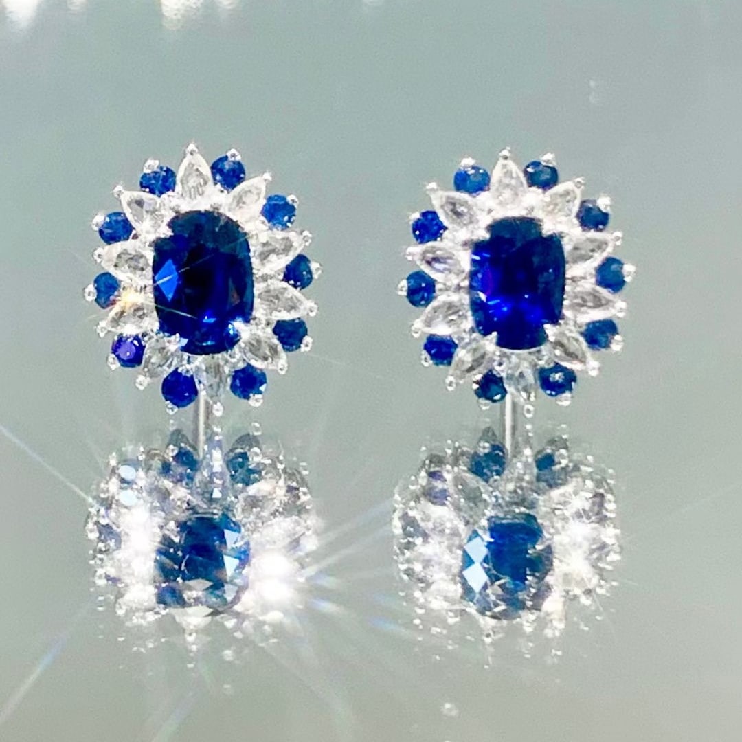 14K GOLD 1.30 CT NATURAL SAPPHIRE & DIAMOND EARRINGS (1 of 6)