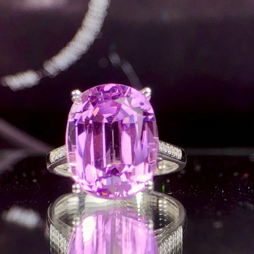 14K GOLD 10.15 CT NATURAL KUNZITE & DIAMOND RING (1 of 6)