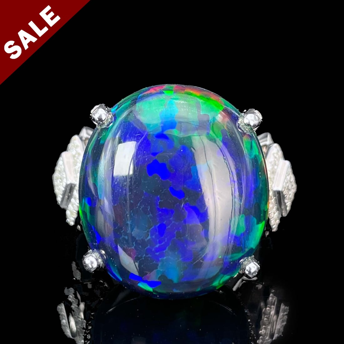 14K GOLD 12.90 CTW NATURAL OPAL & DIAMOND & SOLITAIRE RING (1 of 5)