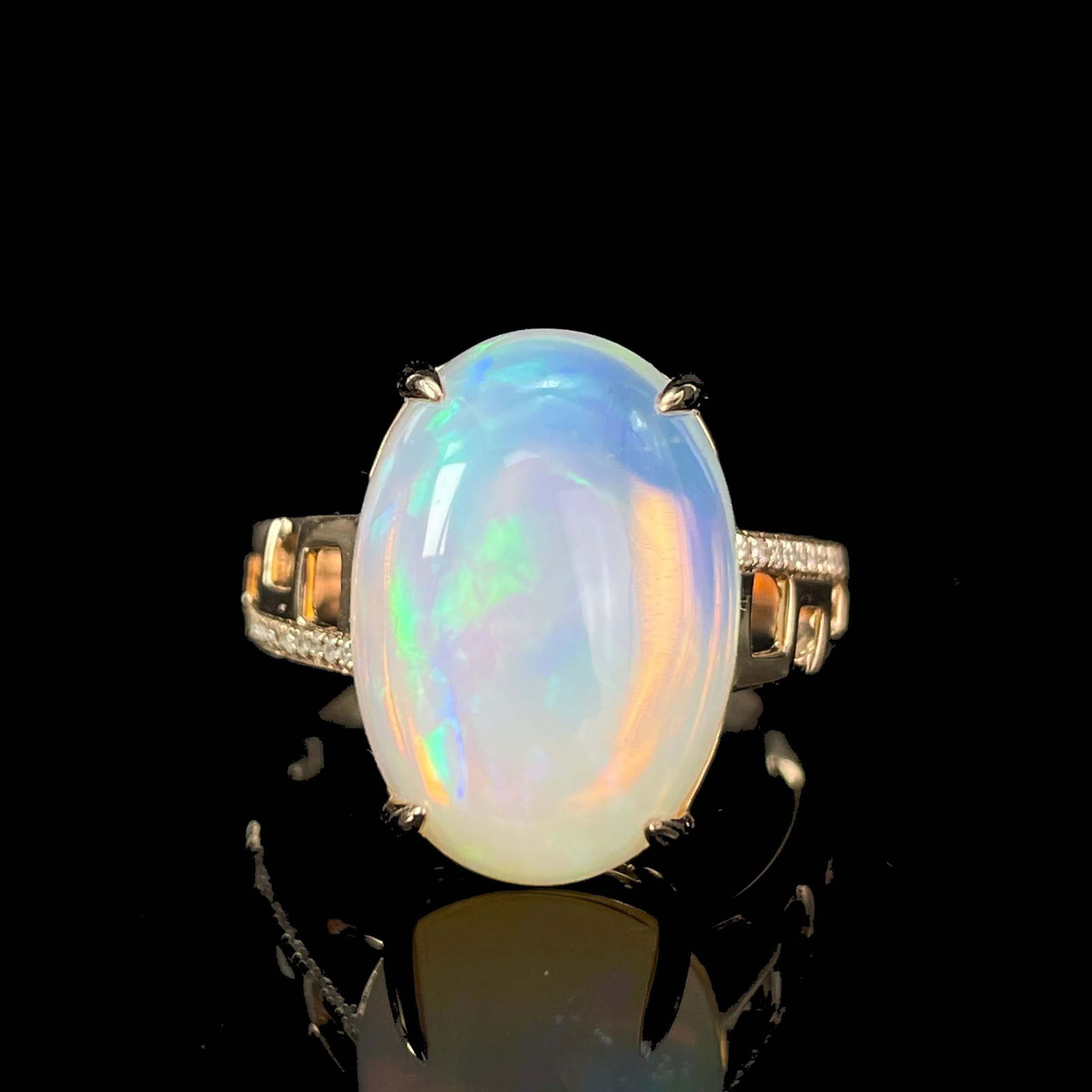 14k Gold 7.1 Ct Natural Opal & Diamond Ring (1 of 8)