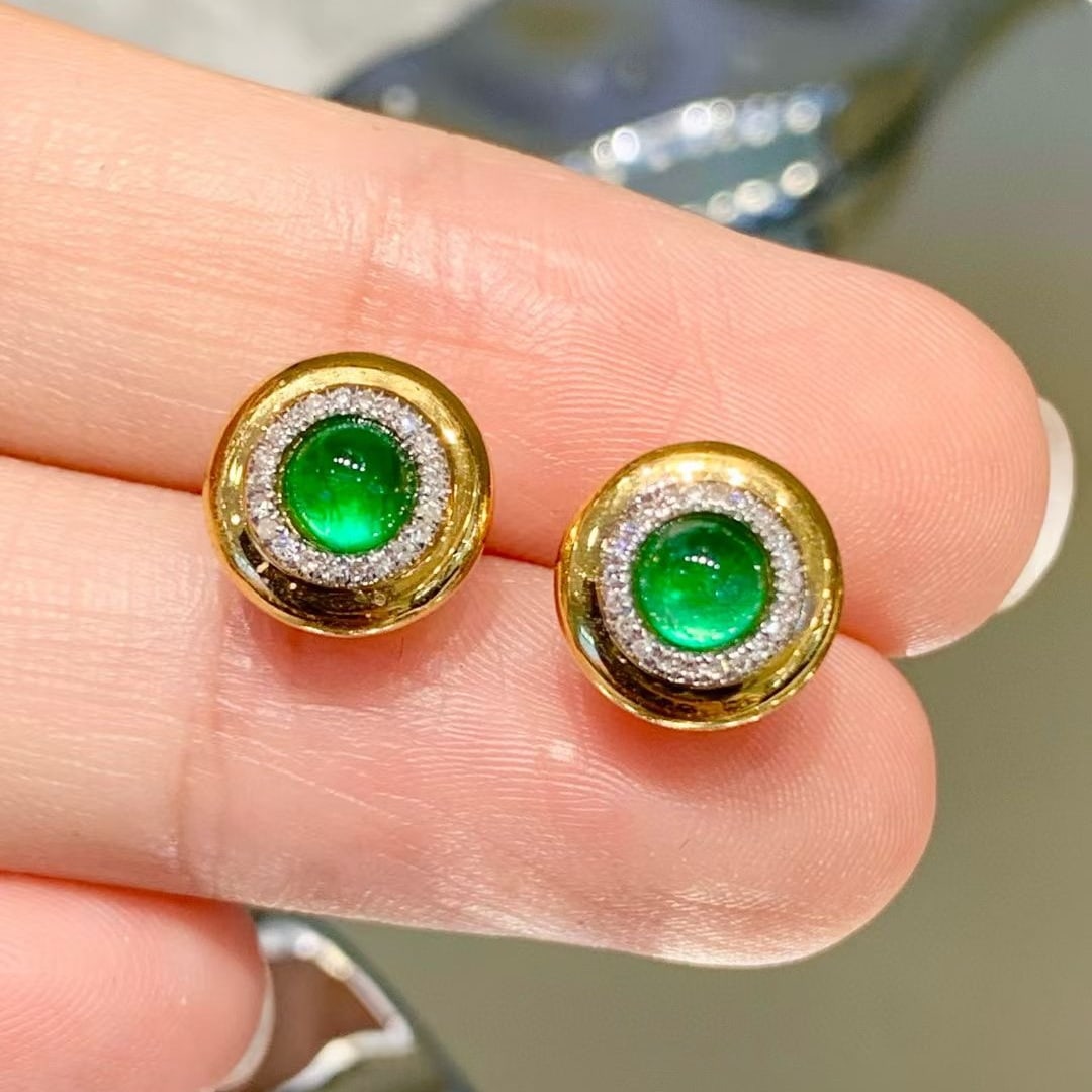 14K GOLD 0.85 CT NATURAL EMERALD & DIAMOND EARRINGS (1 of 6)
