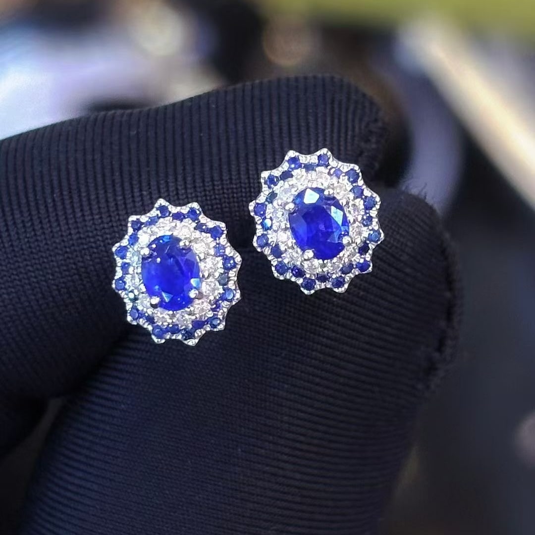 14K GOLD 0.45 CT NATURAL SAPPHIRE & DIAMOND EARRINGS (1 of 8)