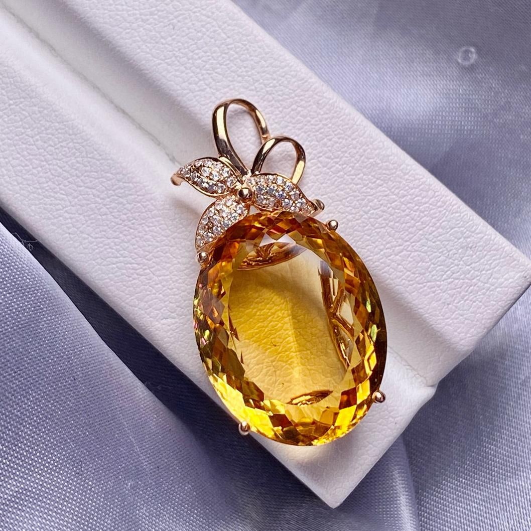 14K GOLD 22.8 CT NATURAL CITRINE & DIAMOND PENDANT( WITHOUT CHAIN ) (1 of 7)