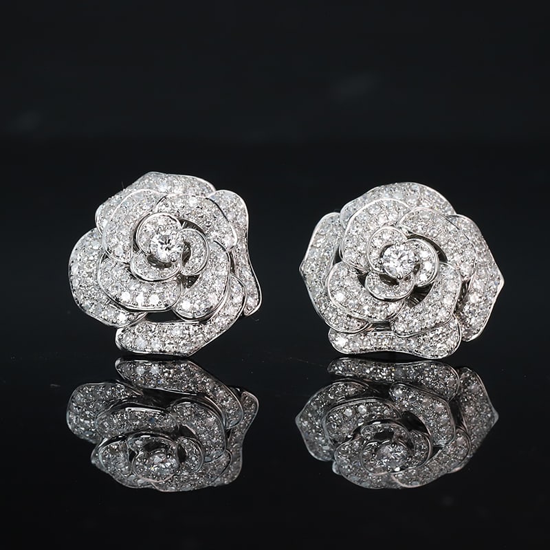 14K GOLD 2.05 CT NATURAL H DIAMOND & FLOWERS EARRINGS (1 of 5)