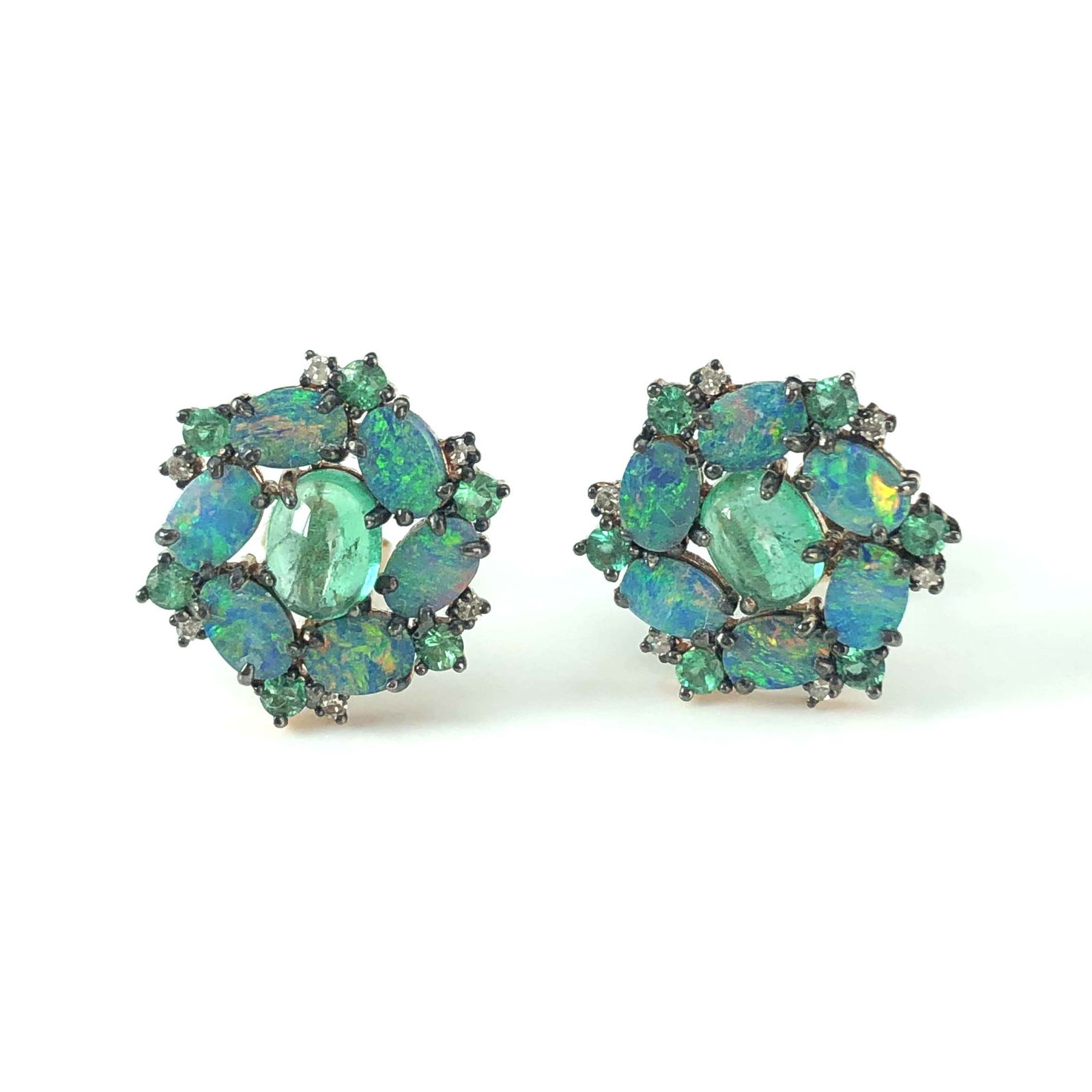 14K GOLD 1.16 CT NATURAL EMERALD & OPAL & DIAMOND EARRINGS (1 of 6)