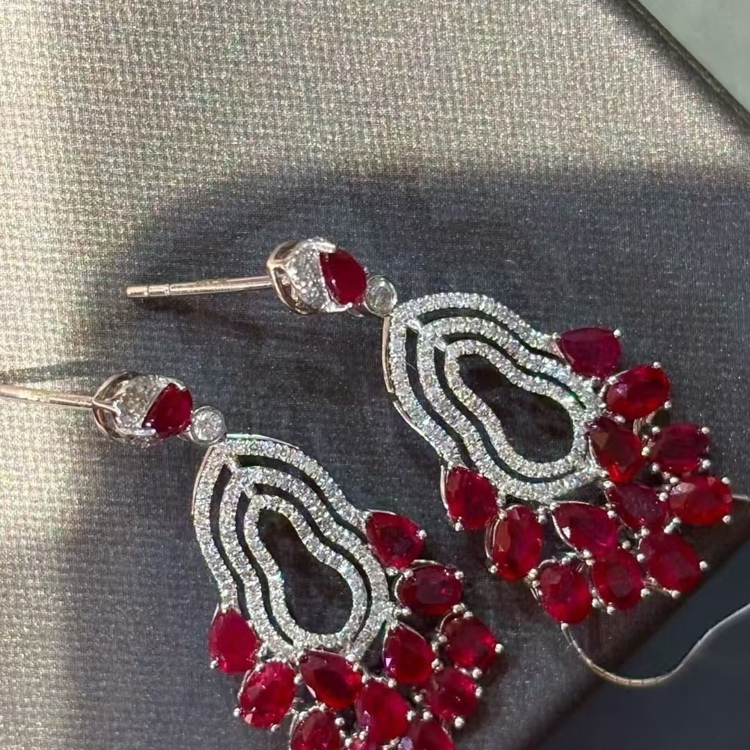 14k Gold 5.52 Ct Natural Ruby & Diamond Earrings (1 of 5)