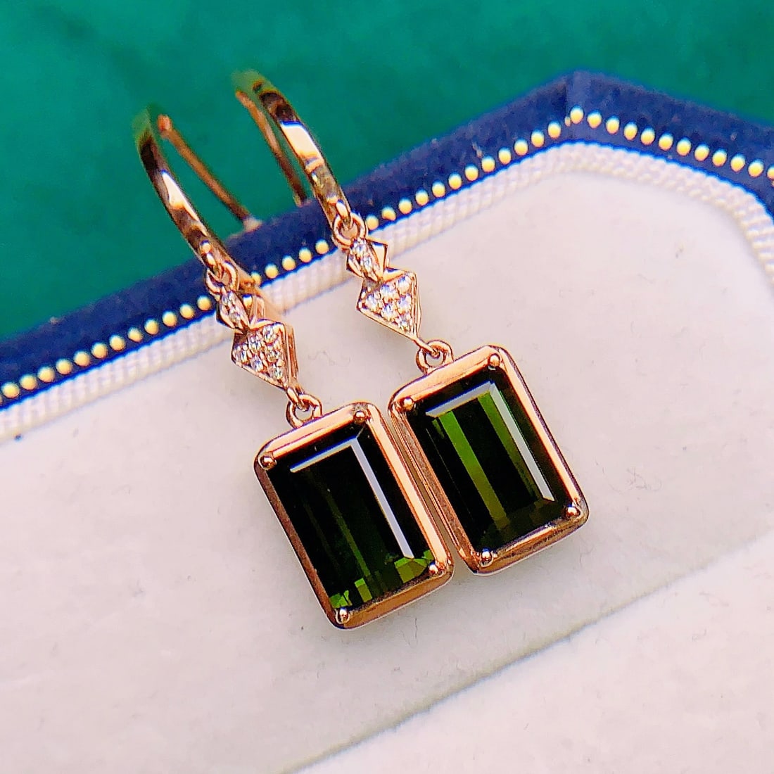 14k Gold 3.54 Ctw Natural Tourmaline & Diamond Earrings (1 of 5)