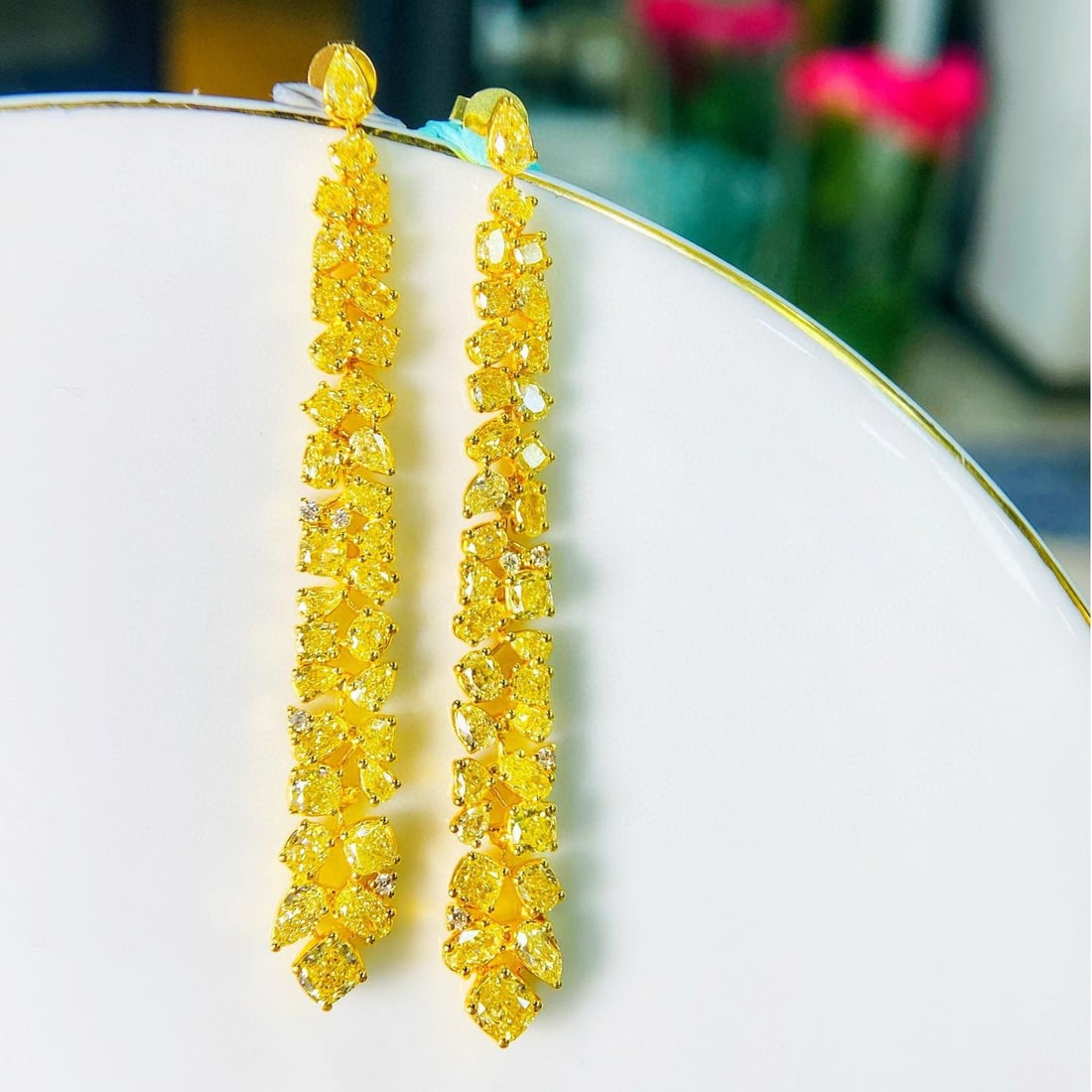 14k Gold 6.72 Ct Natural Yellow Diamond Earrings (1 of 6)