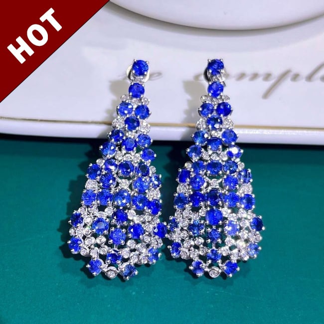 14k Gold 7.51 Ctw Natural Sapphire & Diamond Earrings (1 of 5)