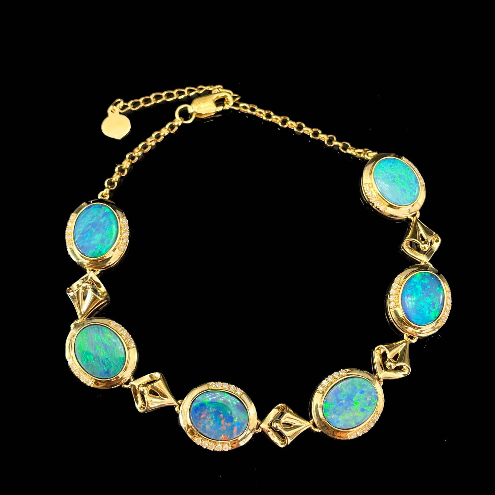 14k Gold 6.8 Ct Natural Opal & Diamond Bracelet (1 of 6)