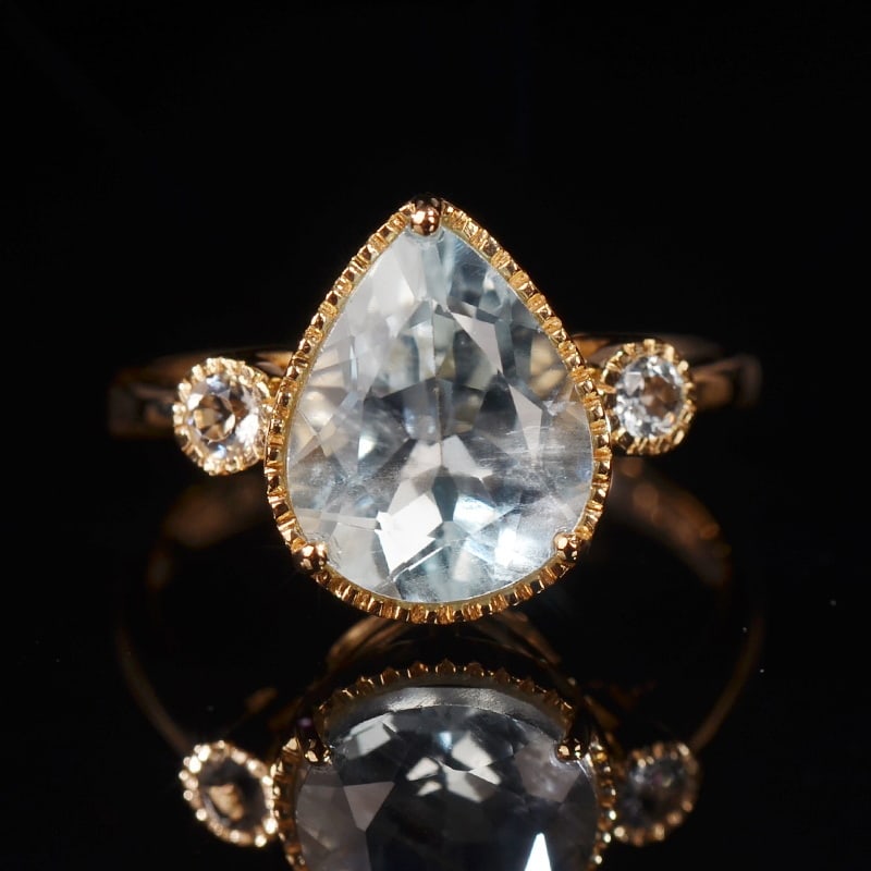 14k Gold 2.85 Ct Natural Aquamarine & Sapphire Ring (1 of 5)