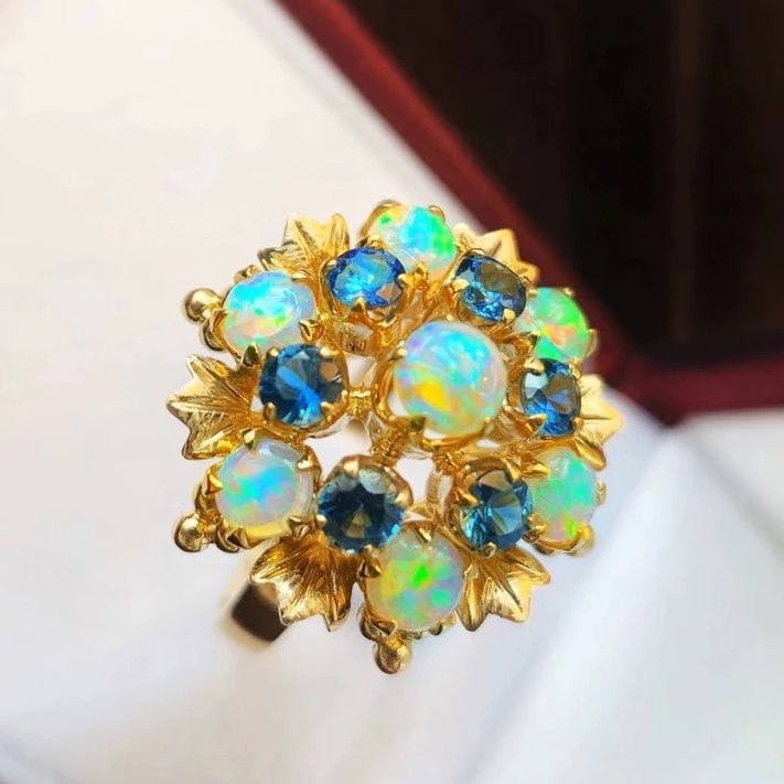 14k Gold 2.2 Ctw Natural Opal & Sapphire Ring (1 of 5)