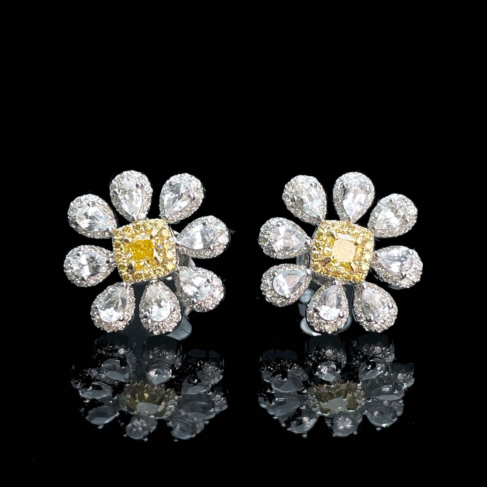 14k Gold 1.52 Ctw Natural Yellow Diamond & Sapphire Earrings (1 of 6)