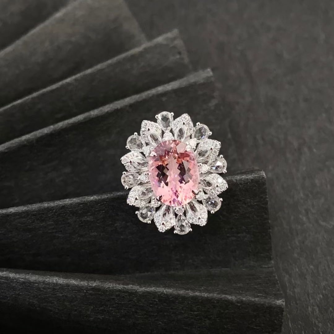 14k Gold 4.82 Ctw Natural Morganite & Sapphire Ring (1 of 7)