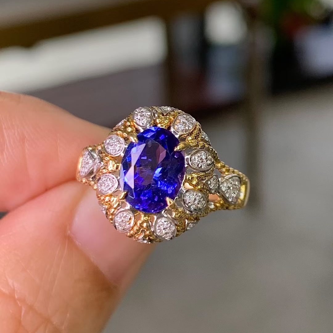 14k Gold 2.15 Ctw Natural Tanzanite & Diamond Ring (1 of 7)