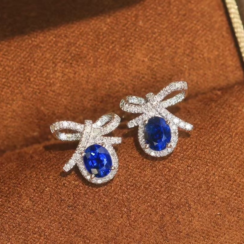 14k Gold 1.40 Ctw Natural Sapphire & Diamond Earrings (1 of 5)