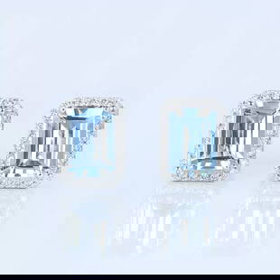 14K GOLD 1.04 CTW NATURAL AQUAMARINE & DIAMOND EARRINGS: Ref:230909025 Gold Content:14K Gold Main Gemstone:Aquamarine Shape:Emerald Carat Weight:0.9ct Color:Blue Treatment:Natural Adjacent Gemstone 2 : Diamond Shape:Round Carat Weight:0.14ct Clarit