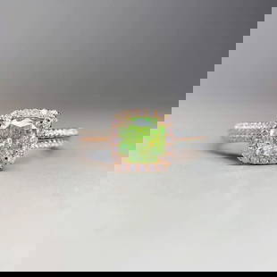 14k Gold 1.29 Ctw Natural Green Diamond & Diamond Ring: Ref:230975002 // gold content:14k gold // ring size:7. 25us // // main gemstone:green diamond // shape:cushion // carat weight:1. 05ct // color:green // treatment:natural // // adjacent gemstone 2