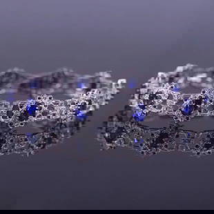 14k Gold 6.93 Ctw Natural Sapphire & Diamond Bracelet: Ref:230975005 // gold content:14k gold // main gemstone:sapphire // shape:oval // carat weight:5. 89ct // color:royal blue // treatment:natural // // adjacent gemstone 2 : diamond // shape:round //