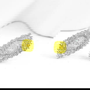 14k Gold 1.07 Ctw Natural Yellow Diamond & Diamond Earrings: Ref:230975009 // gold content:14k gold // main gemstone:yellow diamond // shape:cushion // carat weight:0. 66ct // color:yellow // treatment:natural // // adjacent gemstone 2 : diamond //