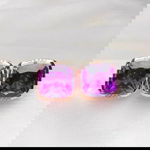 14k Gold 8.6 Ct Natural Amethyst & Diamond Earrings: Ref:230975019 // gold content:14k gold // main gemstone:amethyst // shape:cushion // carat weight:8. 6ct // color:purple // treatment:natural // // adjacent gemstone 2 : diamond // number of