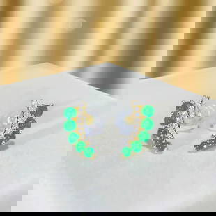 14k Gold 0.65 Ctw Natural Emerald & Diamond Earrings: Ref:230975023 // gold content:14k gold // main gemstone:emerald // shape:round // carat weight:0. 60ct // color:green // treatment:natural // cut grade:g // // adjacent gemstone 2 : diamond //