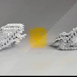 14k Gold 1 Ct Natural Yellow Diamond & Diamond Ring