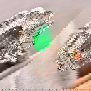 14k Gold 0.75 Ctw Vivid Green Natural Emerald & Diamond Ring: Ref:230996353 // gold content:14k gold // ring size:7. 25us // // main gemstone:emerald // shape:oval // carat weight:0. 56ct // color:vivid green // treatment:natural // // adjacent gemstone 2 : diam